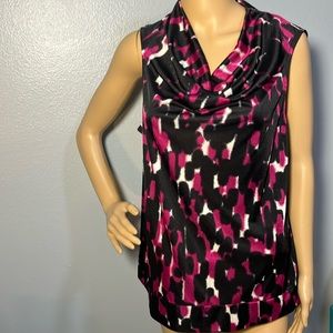 Alfani Maroon, White & Black Abstract Print Silky Feel Blouse